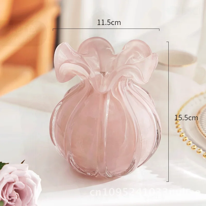 

Medieval Classy Pomegranate Glass Vase Pink Crystal Art Ornament Modern Minimalist Style Accessible Luxury for Dining Table