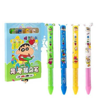 Crayon Shin-Chan Tintenroller, 4er-Pack Set, Pinsel-Fragestift, schnell trocknend, rot und schwarz, zweifarbiger Stift, Schreibwaren, Geschenke für Studenten