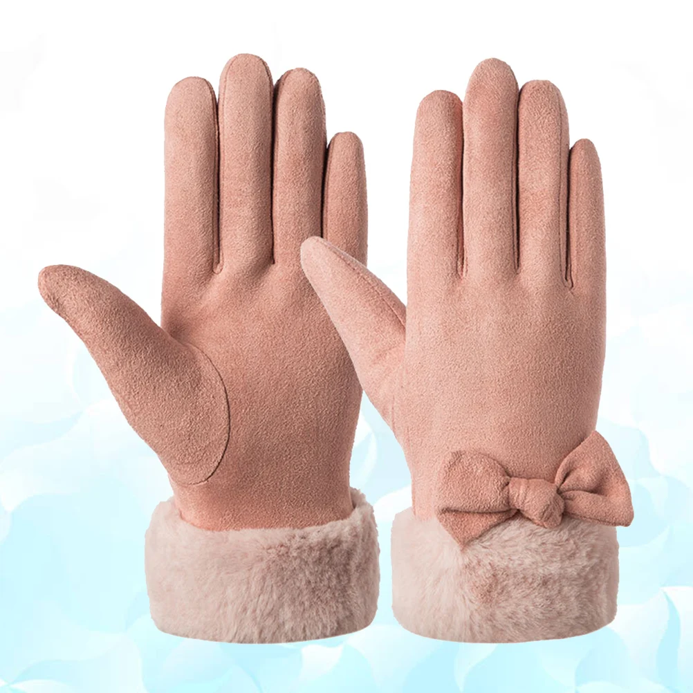 ถุงมือ 1 คู่ สำหรับถุงมือแฟชั่นผู้หญิง หนังกลับ สัมผัสหน้าจอได้ ถุงมือฤดูหนาวสำหรับกิจกรรมกลางแจ้งอเนกประสงค์ สีดำ สำหรับปั่นจักรยาน