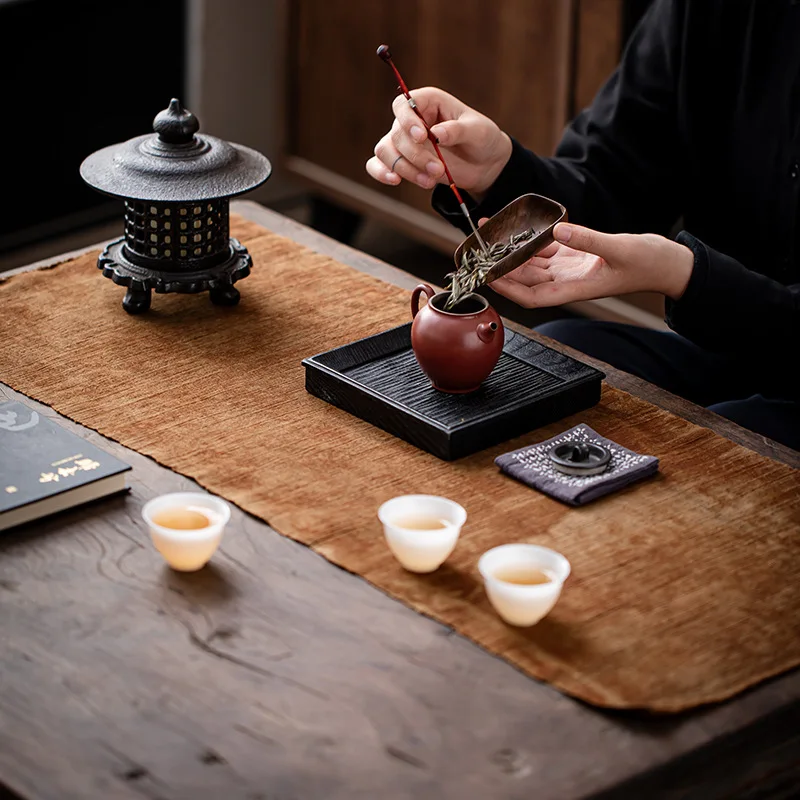 Zen Tea Mat Cotton Linen Plant Dyed Cloth for Tea Tray Table Runner Use Home Tea Room Pad Cup Pot Bowl Dish Plate Art