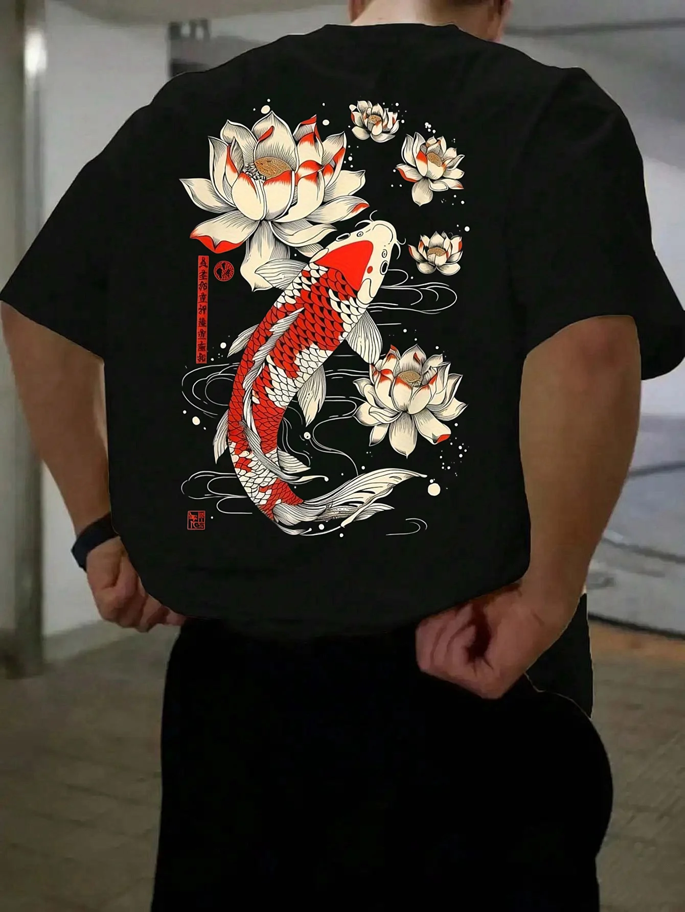 Camiseta nueva de verano para hombre con estampados de carpas y cerezas, corte holgado, cuello redondo, hecha de tela suave y transpirable, adecuada para diversas ocasiones