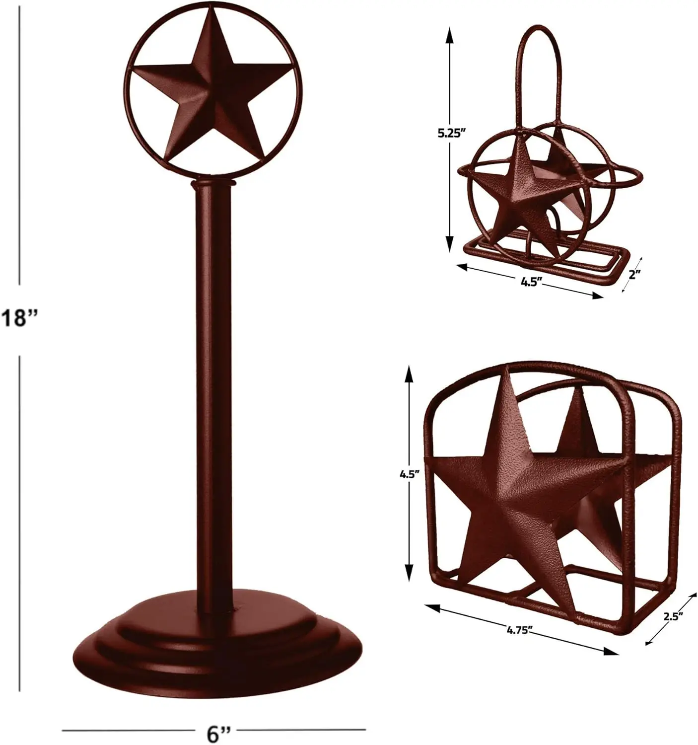 

Brown Rustic Texas Star Paper Towel Holder, Napkin Holder, Salt And Pepper Shakers Holder, Country Farmhouse Iron Kitchen