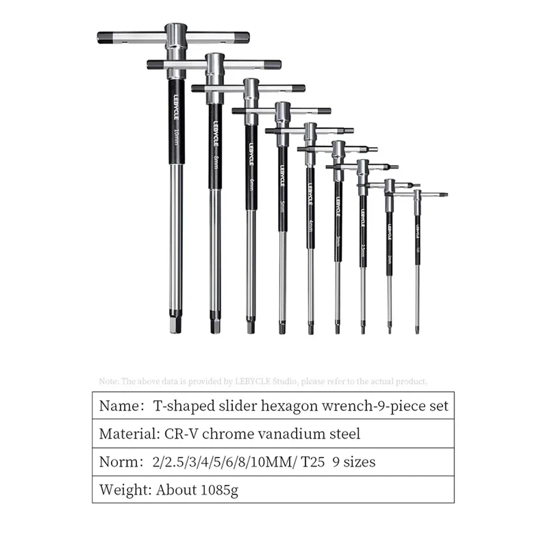 LEBYCLE MTB 9PCS T-Shaped Hex Wrench Set 2.5 3 4 5 6 8 10mm T25 Bike Install and Remove Repair Tool for MTB and Road Bikes