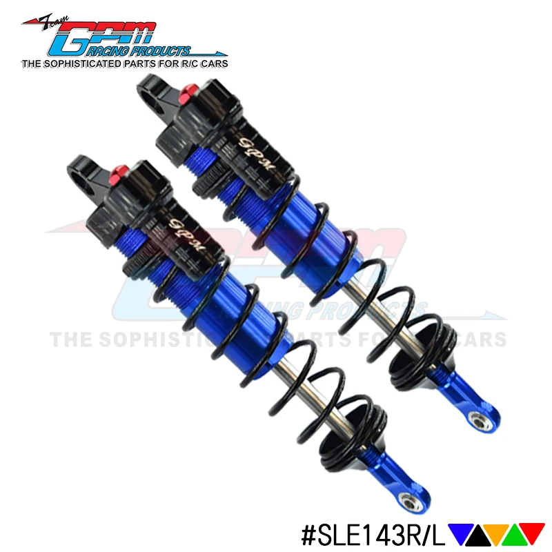 GPM Aluminum 6061-T6 Rear L-shape Piggy Back Adjustable Spring Dampers 143mm for TRAXXAS 1/8 4WD SLEDGE MONSTER TRUCK