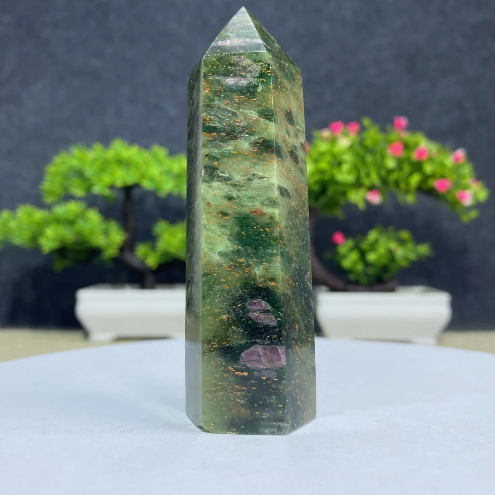 Natural Crystal Gemstones Emeralds And Ruby Symbiotic Wand Hexagon Prism Tower Obelisk Spiritual Meditation Reiki Gift Stone