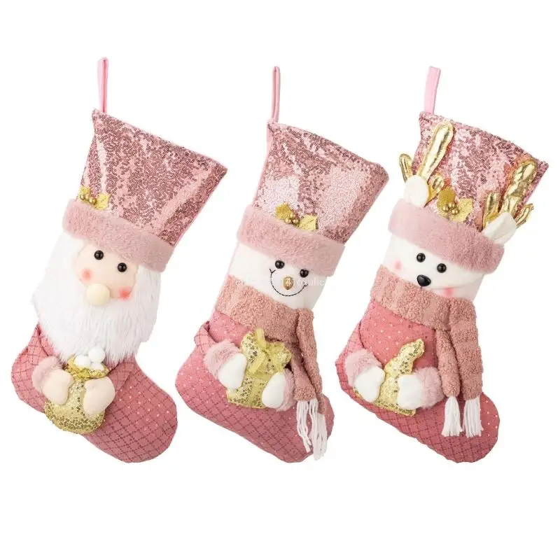 

Dropship Pink Sequins Embellished Christmas Stocking with Fine Detailing for Holiday