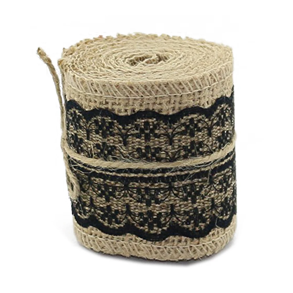 4 Uds. Rollos de arpillera artesanales de Navidad, cinta DIY, decoración, pajarita de yute, encaje, boda de sótamo