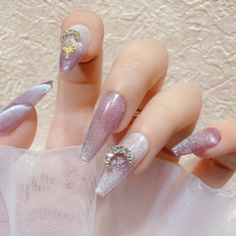 10 sztuk księżyc Nail Art Charms 3D AB diamenty perła stop Moon Flatback ozdoba do paznokci dżetów japoński wzór Manicure biżuteria