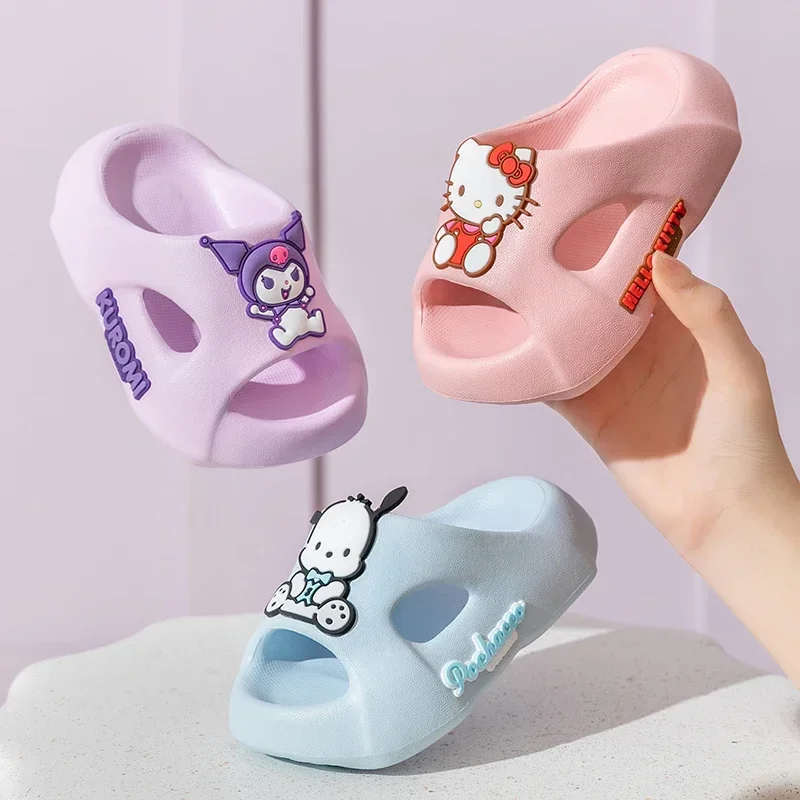 Kawaii Sanrio Children Summer Slippers Anime Cartoon Kuromi Cinnamoroll Kid Indoor Slippers Home Non-Slip Flip-Flops Girl Gift