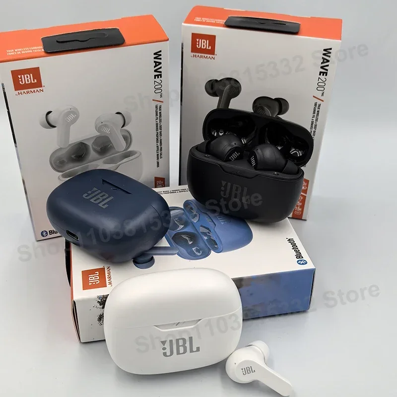سماعات JBL WAVE 200TWS الأصلية بلوتوث 5.0 سماعات رأس رياضية مع ميكروفون إصدار HK JBL W200 TWS سماعات أذن لاسلكية True Headse