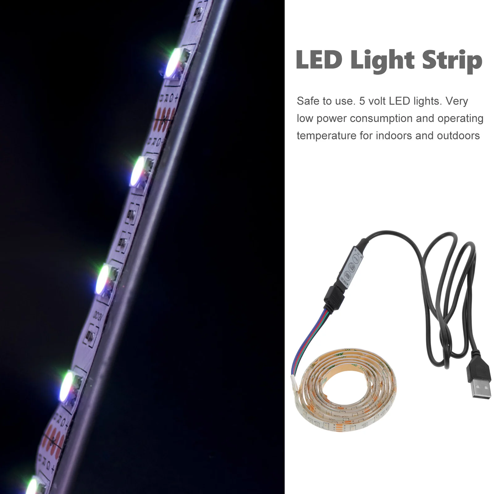 

1m 3528 Waterproof LED Light Strip for Birthday Christmas Party Decor High Reliability USB Cable Mini 3 Keys