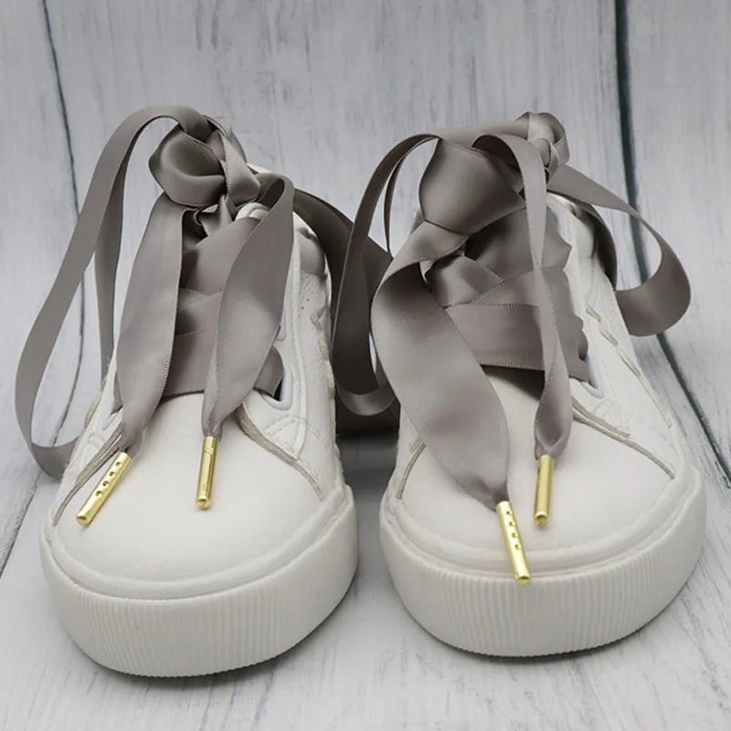 Chiffon Double Side Glossy Shoe Laces 70-160cm Flat Silk Ribbon Shoelaces Sneaker 2.22cm Width 1 Pair Drop Shipping