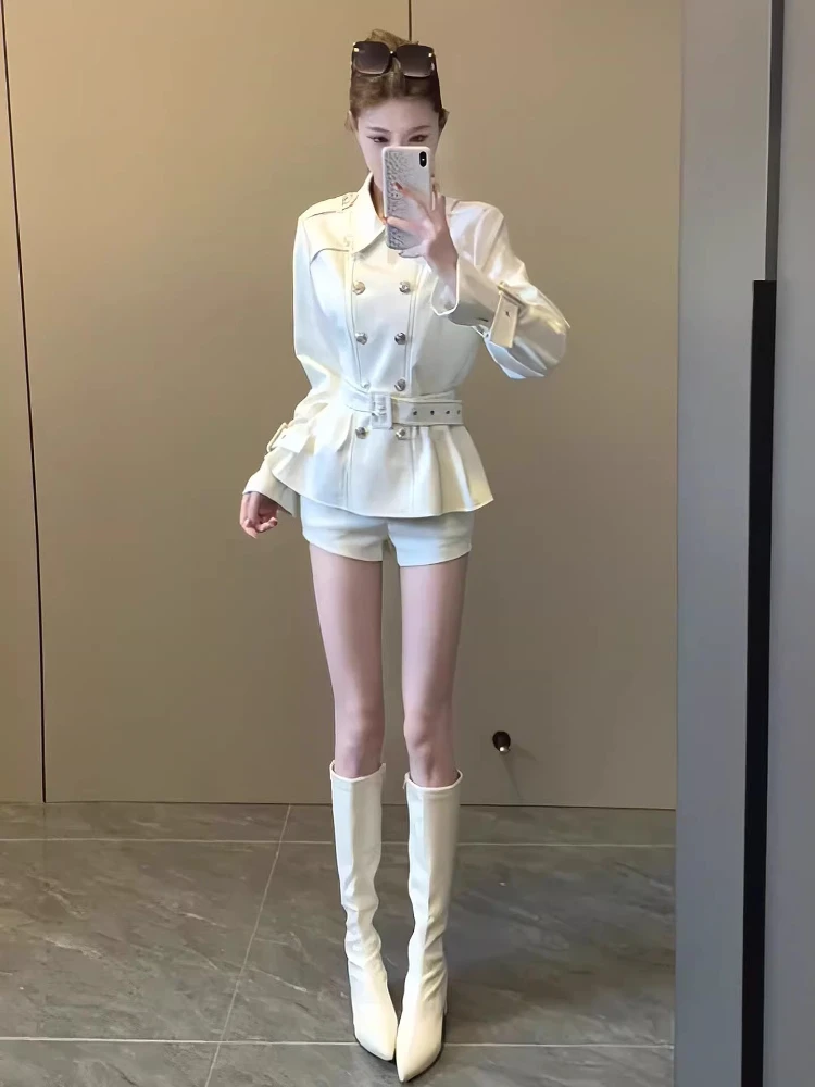2025 New Leather Jacket French Commuter Elegant Parkas Lapel Long-Sleeved Double-Breasted Lace-Up FAll/Winter Slim-Fit Coat Tops