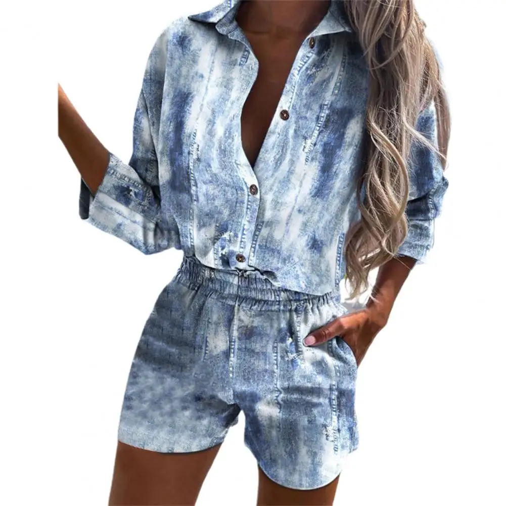 Fashion Leopard Print Women Two Piece Sets 2021 Autumn Turn-Down Collar Tops + Summer Shorts Suit Casual Button Shirts Outfits