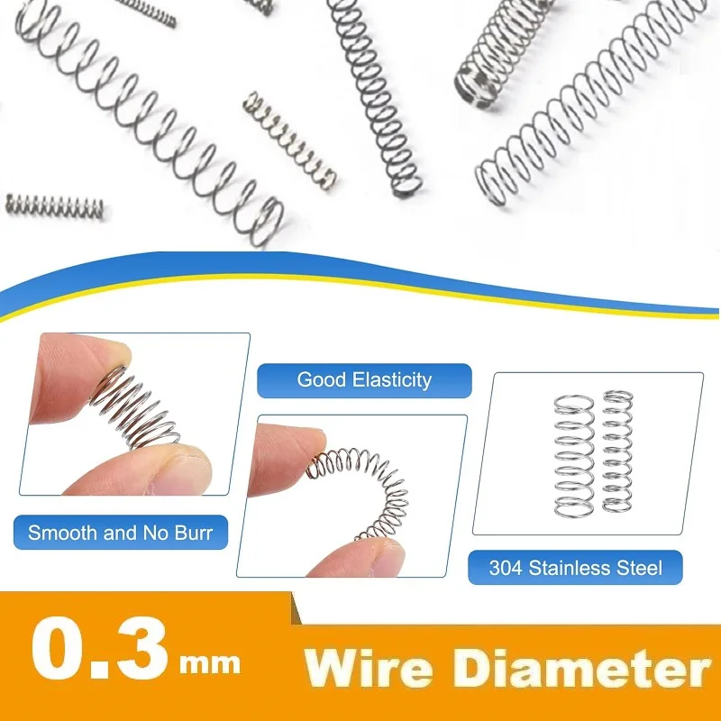 304 Stainless Steel Compression Spring, Micro Spring, Wire Dia 0.3mm, Outer Dia 2/2.5/3/4/5/6/7mm, Length 50mm.