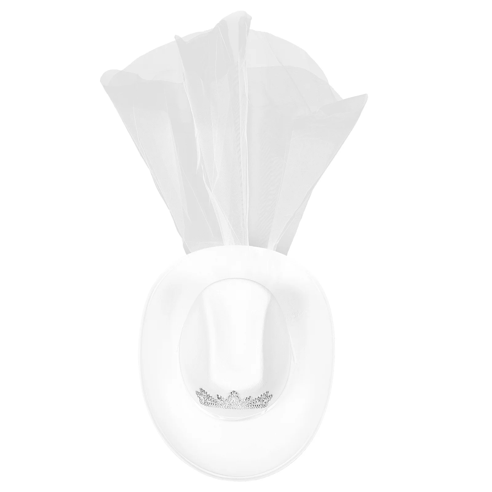 قبعة رعاة البقر البيضاء على شكل تاج حجاب ديكور العروس على الطراز الغربي حجاب الزفاف وحفلات الزفاف وإكسسوار راعية البقر