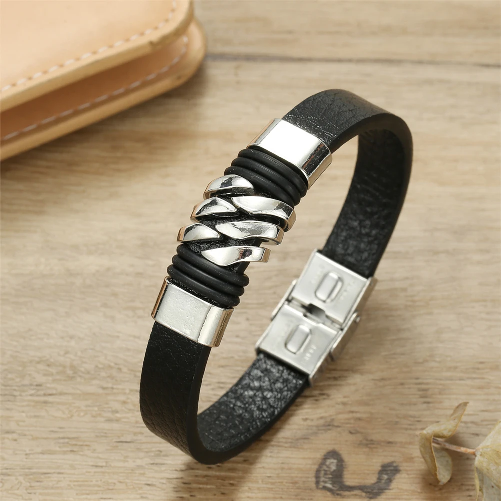 Trend Men Leather Bracelet Unique Hand Chain Braclet Stainless Steel Men Bracelet For Man