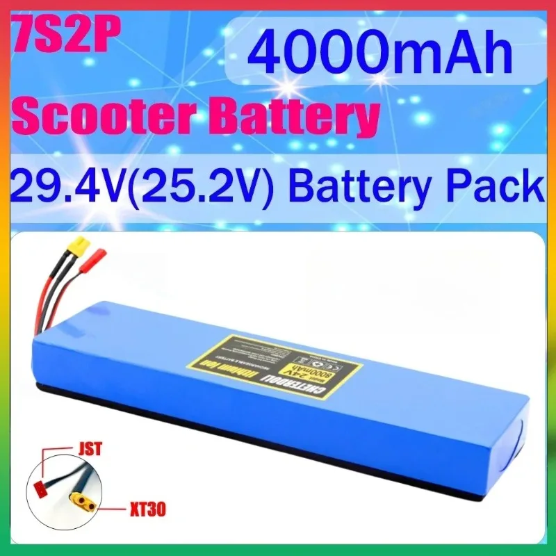 

4000mAh 18650 7S2P Li-ion Rechargeable Battery Pack 25.2V Suitable for 29.4V Electric Scooters Replacement Battery XT30+JST Plug