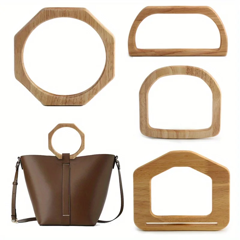 2PCS Natural Color Hexagonal Trapezoid Beach Straw Bag Woven Bag Handle Wooden Handbag Handle Replacement DIY Bag Accessories