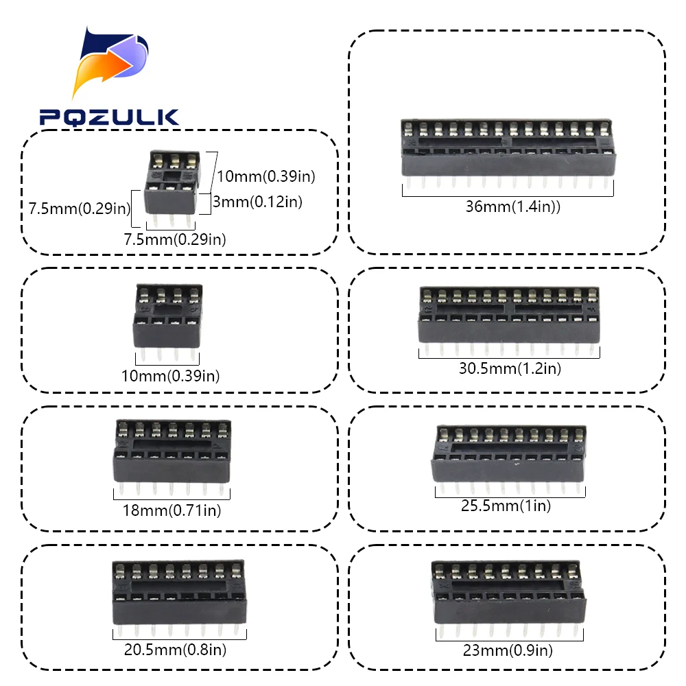 Piezas IC seat 6, 8, 14, 16, 20, 24, 28, 32, 40 Pines, 2,54 MM, Pin Pitch, MCU, Base de Chip, ranura de enchufes Ic