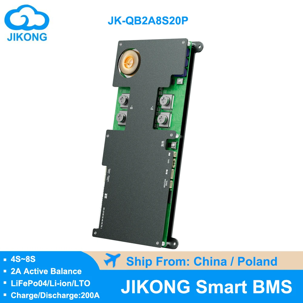 JIKONG Smart BMS JK-QB2A8S20P 2A Active Balance 12V 24V 200A 4S-8S Lifepo4 Li-ion LTO Battery BMS for Active auto AC JK BMS