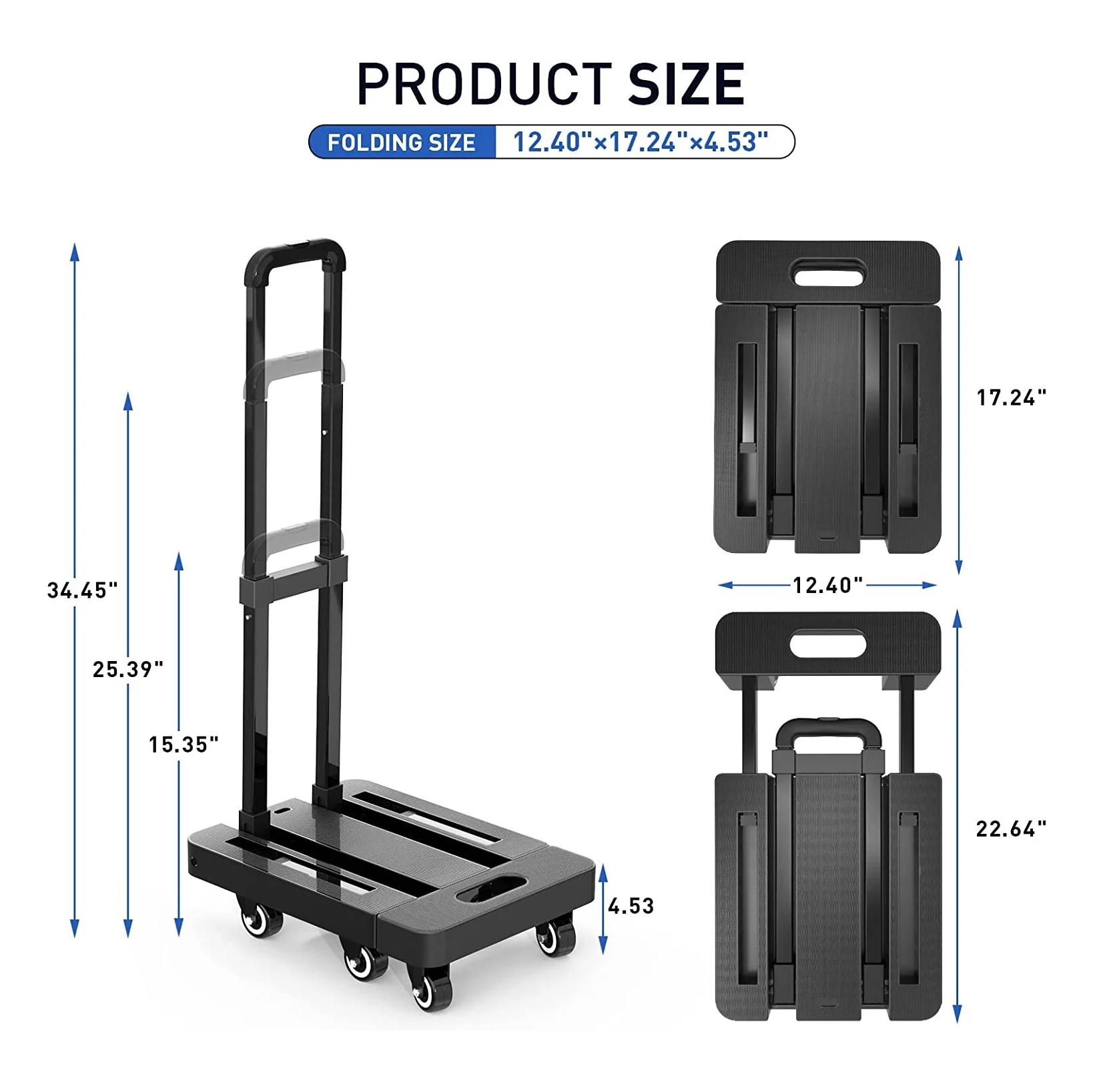 Foldable 440 Lb Capacity Steel Luggage Platform Cart Folding Hand Truck Cart Hand Trolley