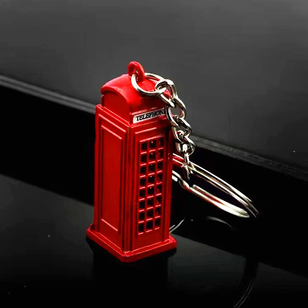 3D Red Double-Decker Bus Telephone Box Keychain Metal Mail Box Model London Cultural Landmark Keyring Travel Souvenir Gifts