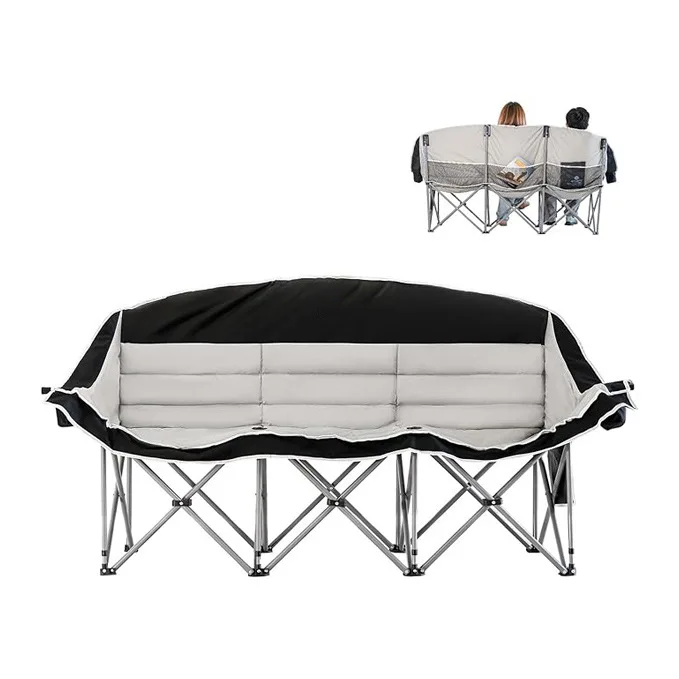 Multi-User Folding Chairs with Steel Pipes Three -Person Outdoor Camping Beach Concerts Sports Benches for Football  Gym Use