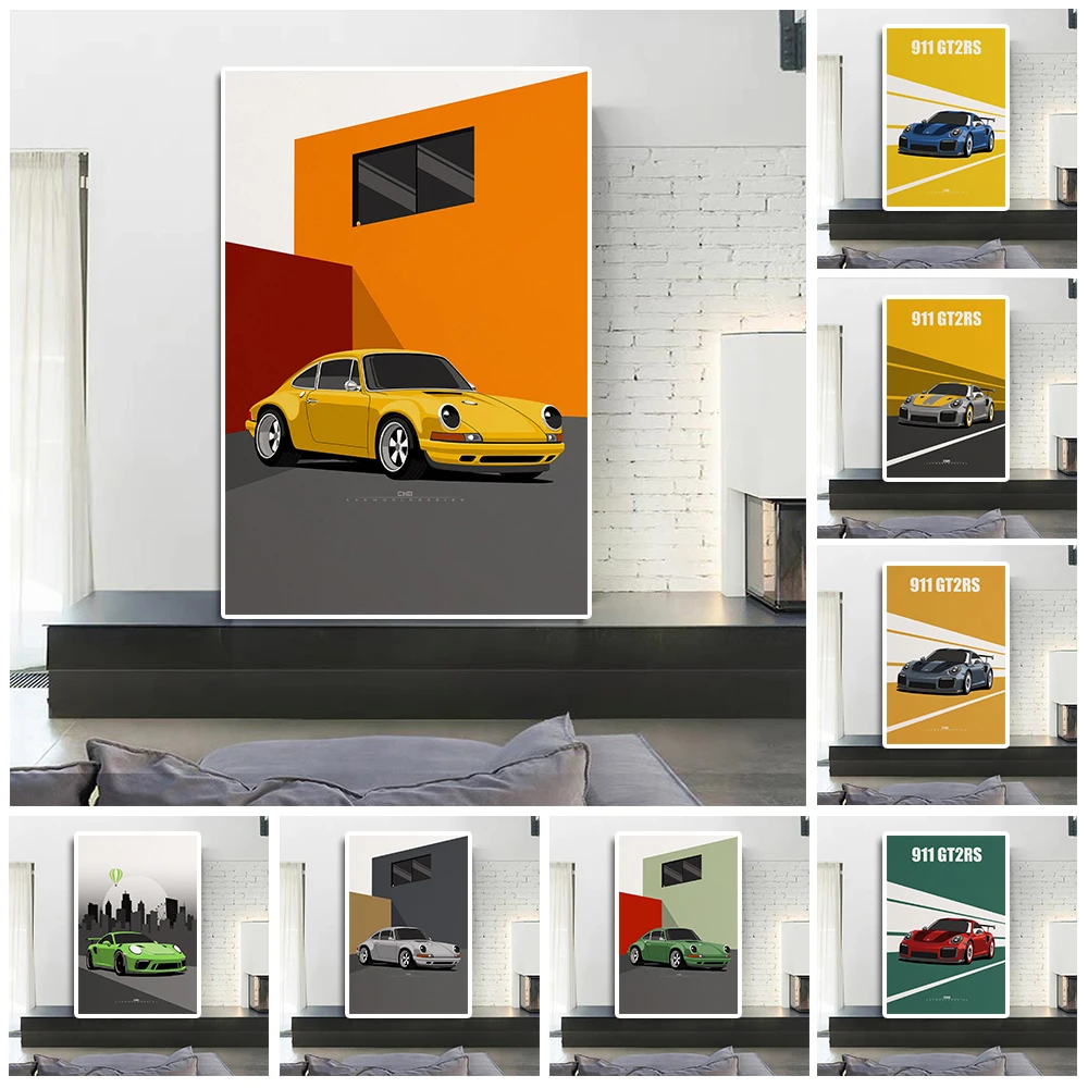 

Classic Sports Car 911 GT2RS Poster Comic Racing Canvas Painting Luxury Supercar Illustration Wall Art Living Room Home Decor