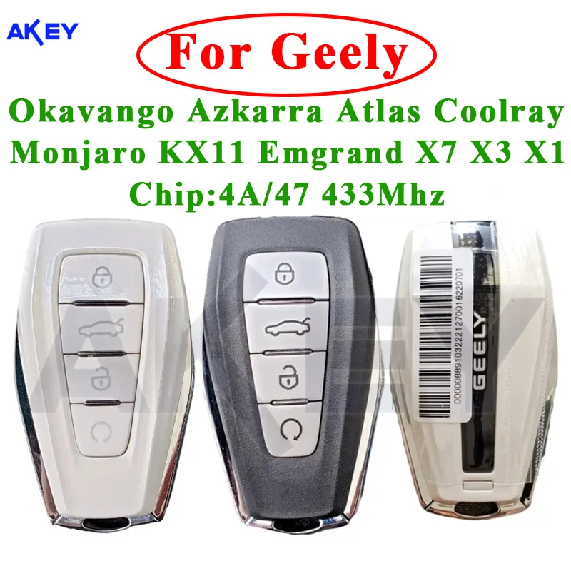 4 Buttons Smart Remote Original Car Key 433Mhz 4A/47 Chip For Geely Okavango Azkarra Atlas Coolray Monjaro KX11 Emgrand X7 X3 S1