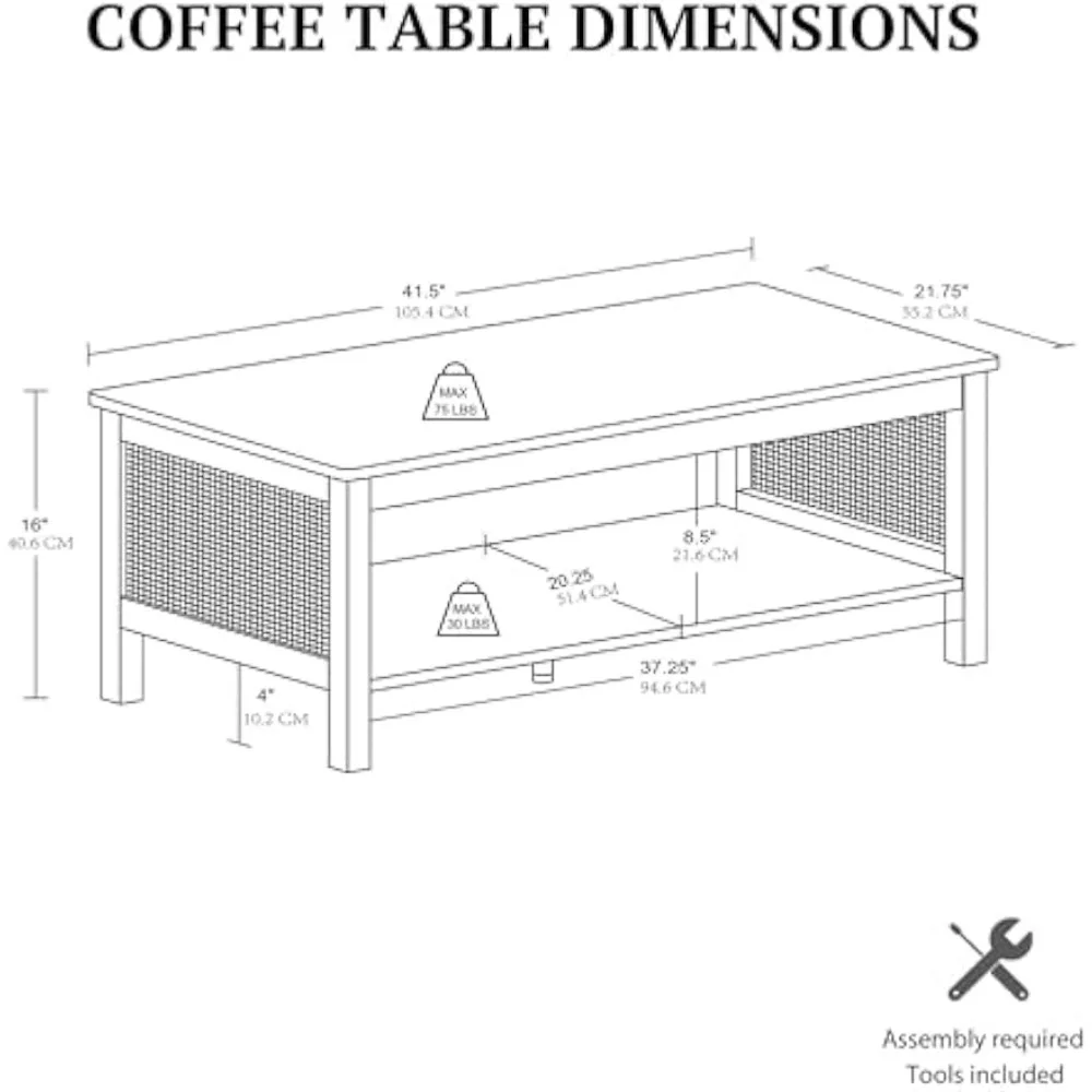 INK+IVY Coffee Table for Living Room Farmhouse Minimalist Design with Storage Shelf, Rattan Accent Sides, Modern Farmhouse Small