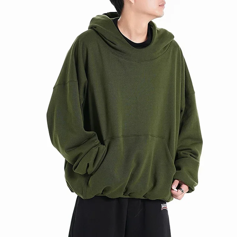 

New Style Solid Color Black Green Blue Gray Kanye Hoodie Double Layer Pullovers Hooded Oversized Sweatshirts