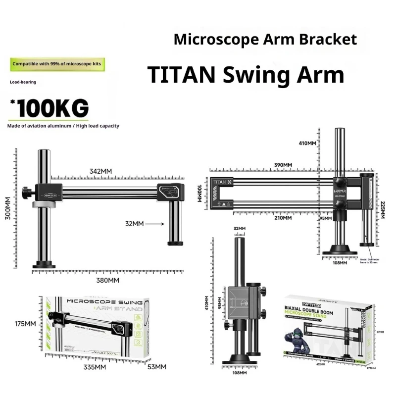 Precisions Double Arm Boom Stand Microscope Articulating Arm Stand With Smooth Focusing Mechanism Clamps Base A2BB
