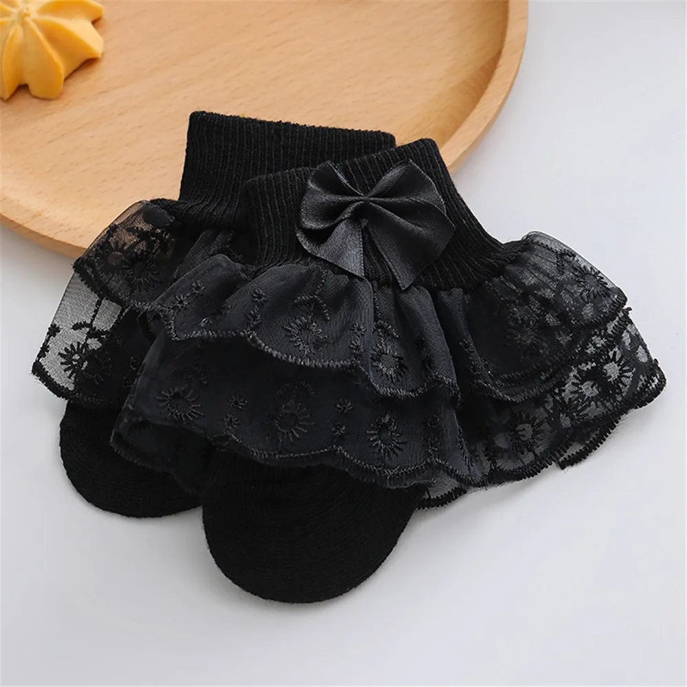 Spring & Summer Thin Girls Lace Socks Super Soft Double-Layer Infant Bow Socks Comfortable Princess Dress Socks