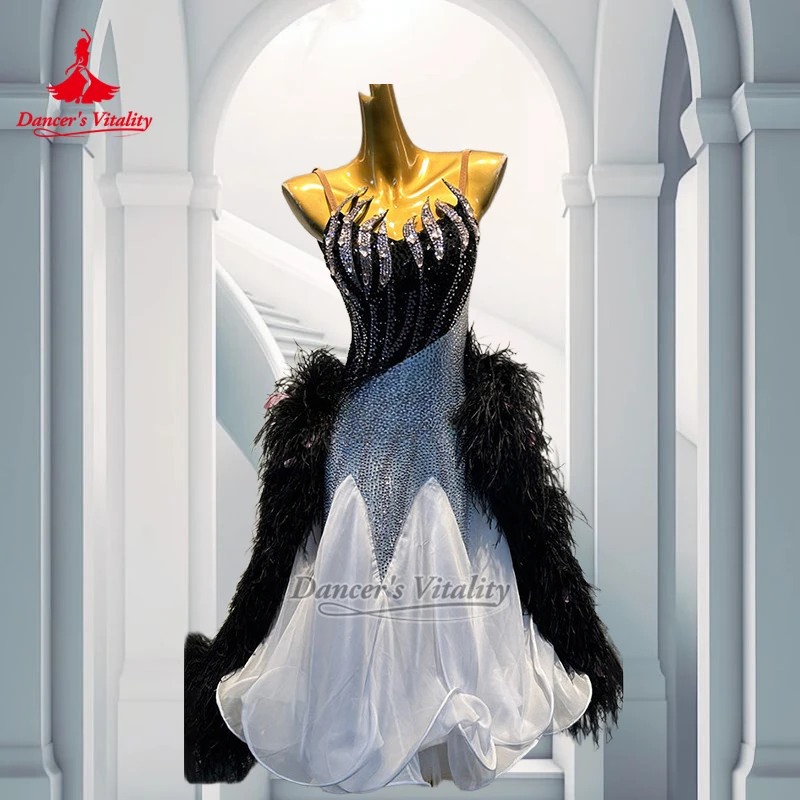 2-tone Matching Women Luxurious AB Stones Ballroom Dresses Adult Viennese Waltz Perform Outfit High-end Custom Dancer's Vitality