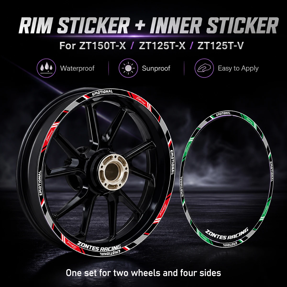 14&13-Zoll Felgenaufkleber für Zontes ZT150T-X ZT125T-X ZT125T-V Motorräder Vinyl-Aufkleber zur Innenfelgen-Modifikation