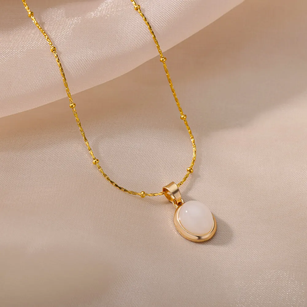 Oval Opal Pendant Necklace For Women Gold Plated Stainless Steel Bead Chains Necklaces 2022 Trend Wedding Jewelry collares mujer