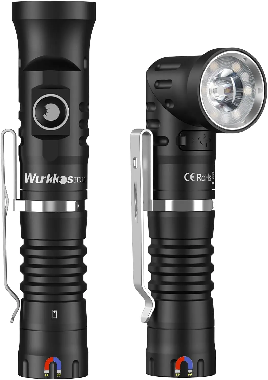 

1800 Lumens Right Angle Flashlight with Red Light, 90 Degree Spotlight & Floodlight, IP68 Waterproof for Outdoor Work