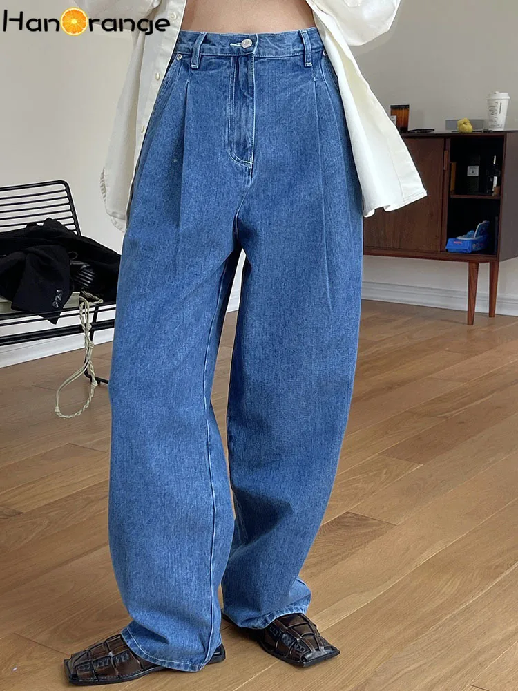 

HanOrange 2026 Spring Fashion Wide Leg Jeans for Women High Waist Pants Loose Casual Cotton Denim Trousers Female Clothing