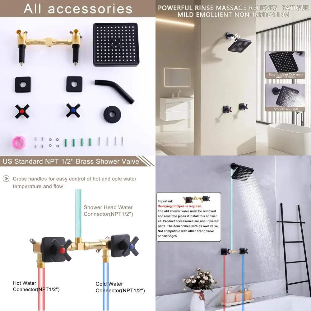 

Matte Black 2-Handle Shower Set with Trim Kit and Rough-In Valve for Modern Bathrooms