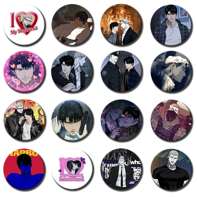 58mm 1PC Korean BL Manhwa S-Shutline Soft Button Pin Boyslove Comic Gillan Jake Moon Shingun Anime Brooch Badge Fans Collect