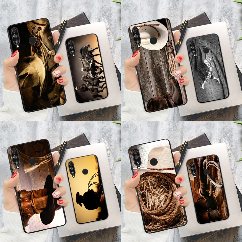 Cowboy Cowgirl Boots Spur Hat For Huawei Nova Y60 Y70 Y90 Y61 Y91 3i 7i 8i 11i Nova 11 9 10 SE P20 P40 Lite P30 Pro Case