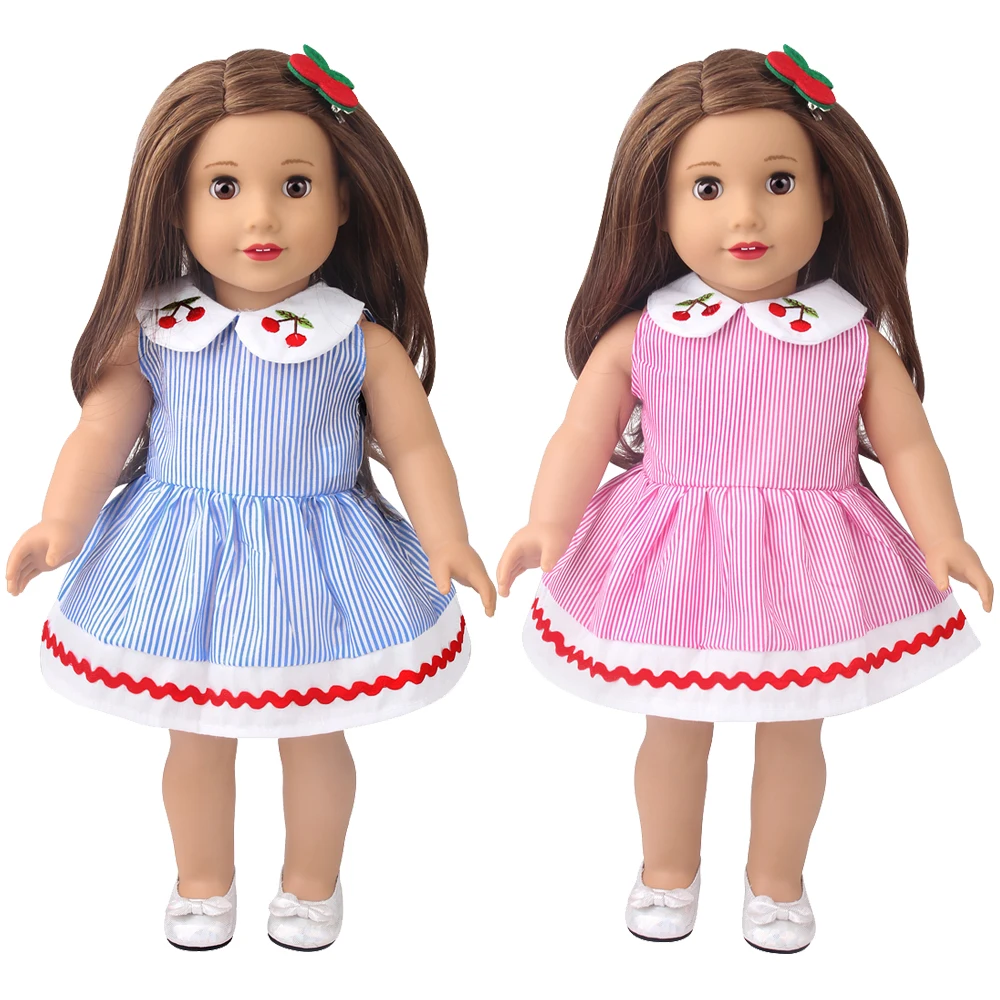Cute Pink Cherry Dress American 18 Inch Girl Doll Dresses Children Toys Ours & Generation Dolls Cute Skirt Accessories