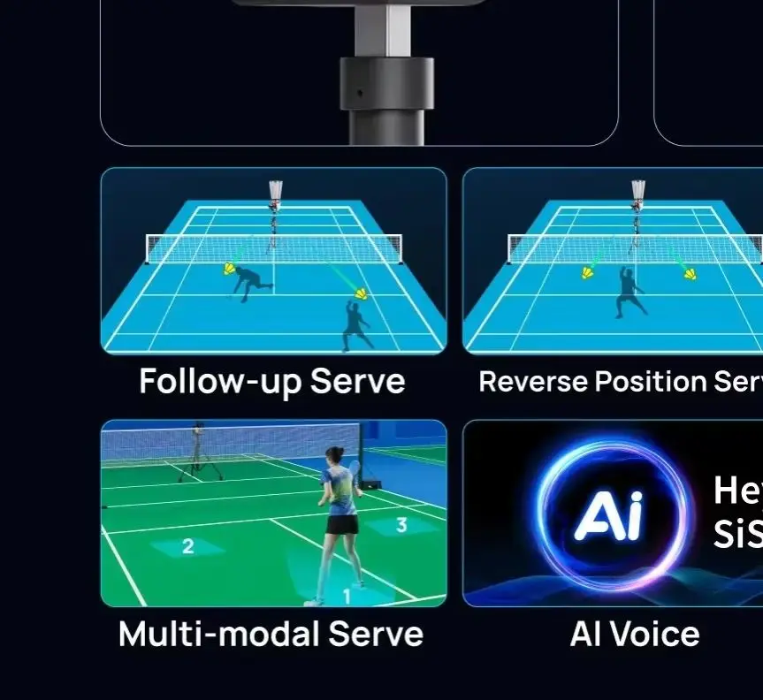 Intelligent 4D Sports Shooting Badminton Robot Customized Service Training Serving Machine Remote Control 200 Shuttle Capacity