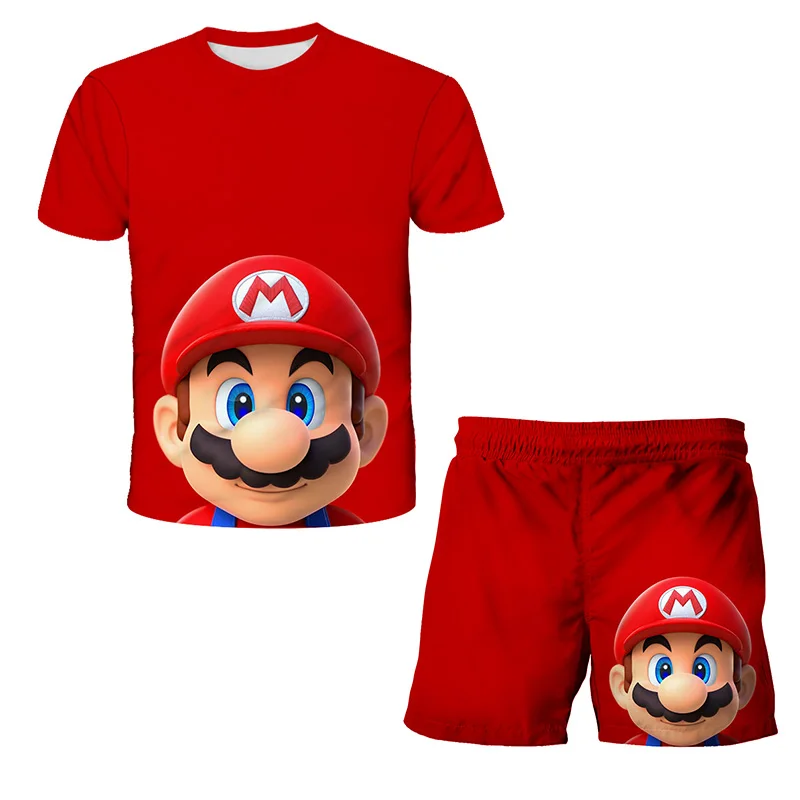 Camiseta con estampado 3D de Super Mario para niños, traje informal, tops de ventilación, pantalones cortos