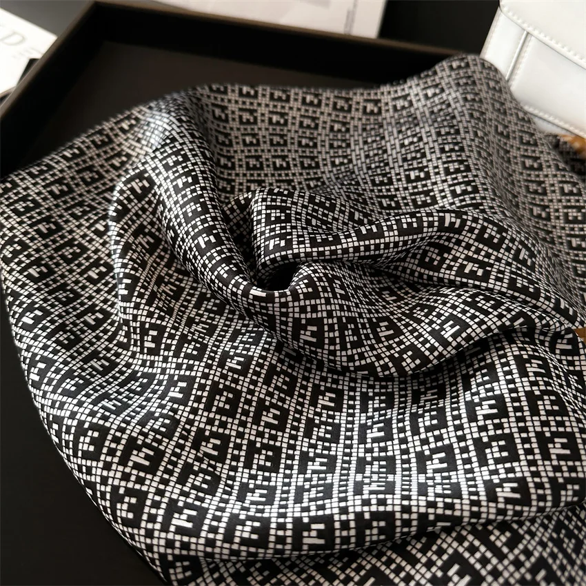 70X70cm Luxury Design Silk Scarf Women Hair Band Neckerchief Ribbon Hairband Tie Neck Bag Sunscreen Shawls For Mom Foulard Gift