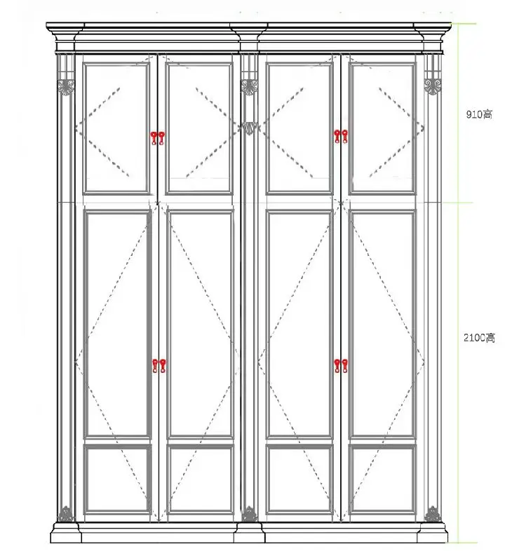 Revival American solid wood wardrobe French retro vintage vintage vintage bedroom 4/6 door storage corner wardrobe