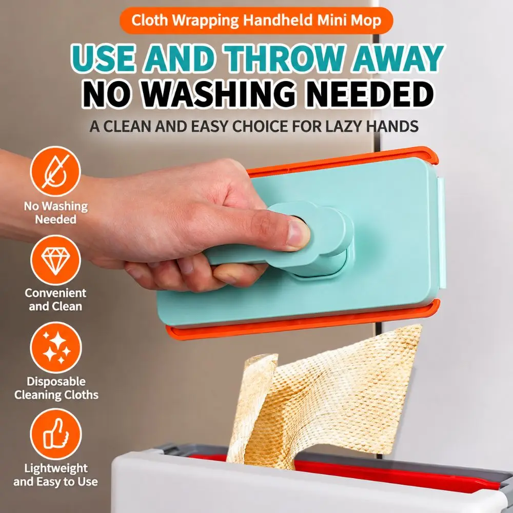 Used with Disposable Wipes Mini Cleaning Mop Plastic Lightweight Handheld Mini Mop One-Hand Compact Self-Wringing Mop