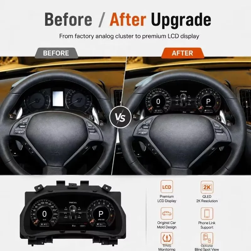 LCD Android Screen For Infiniti G25/G35/G37/FX35/QX70 Speedometer Car Digital Cluster Virtual Cockpit Dashboard Instrument Panel