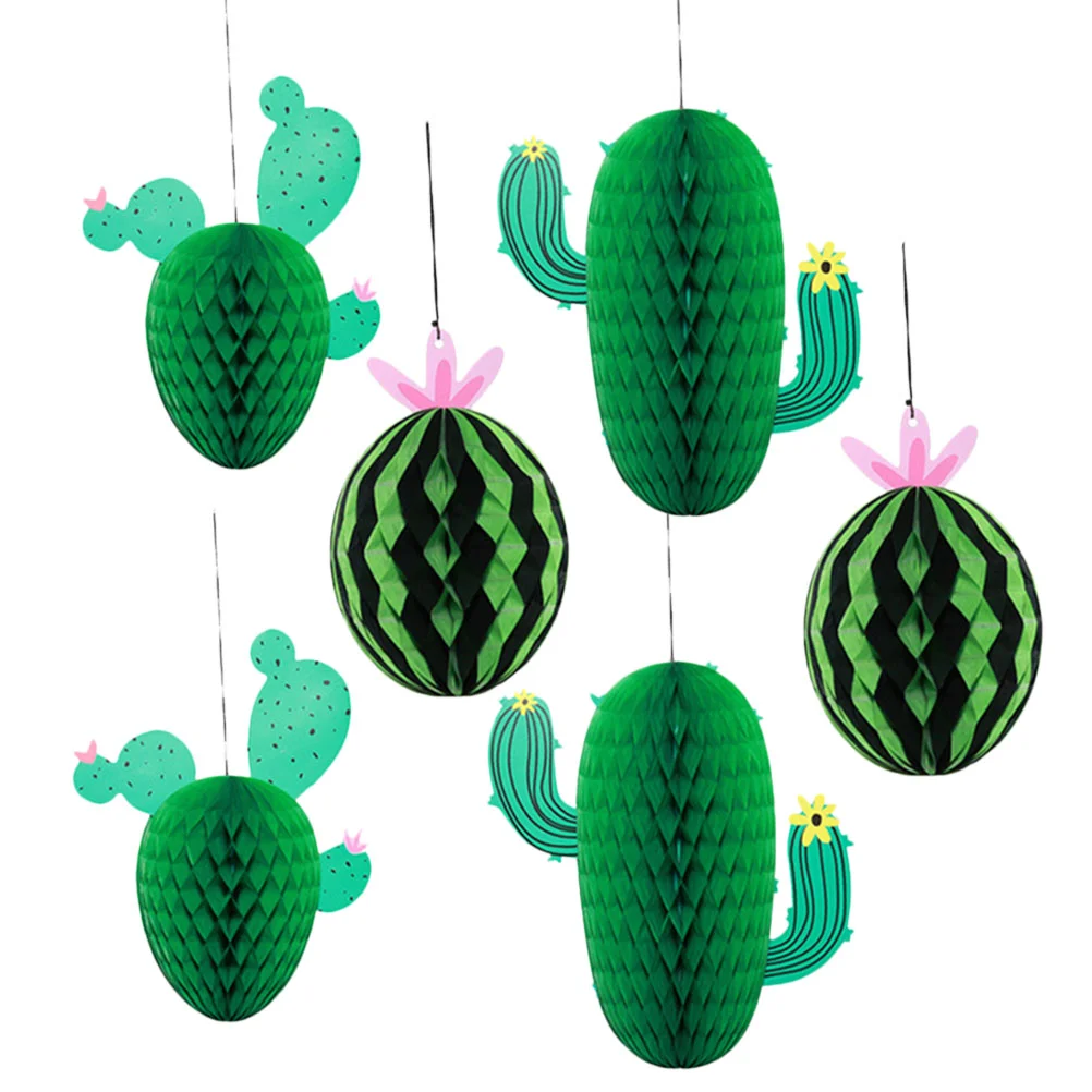 6 Pcs Cactus Ornament messico tavolo decorazioni per la tavola tavolo da pranzo parete a nido d\'ape appeso ornamenti per feste tavolo di carta